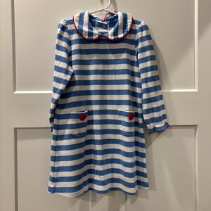 The Beaufort Bonnet Company light blue striped knit dress with red buttons